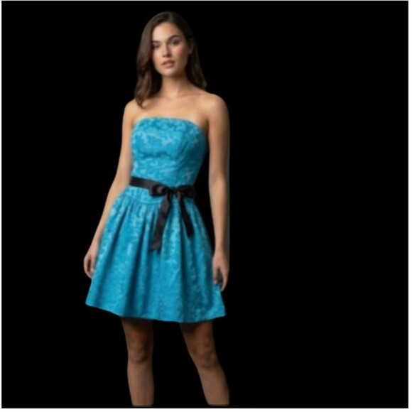 Y2K Vintage Jessica McClintock Gunne Sax Aqua Coquette Floral Mini Prom Dress 3 - Picture 7 of 8